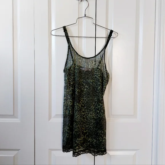Y2k Green Cheetah Print (camo) Sheer Negligee Small Victoria Secret Boudoir 2000